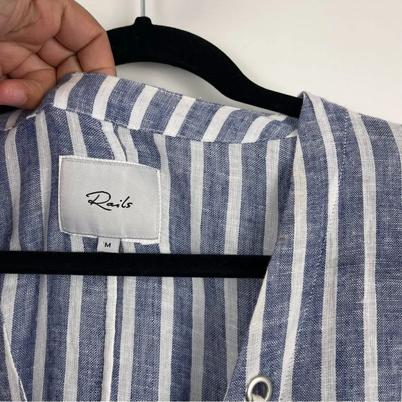 Rails Lily Striped Lace Up Linen Blend Tunic Top Long Sleeve Size Medium - Picture 6 of 11